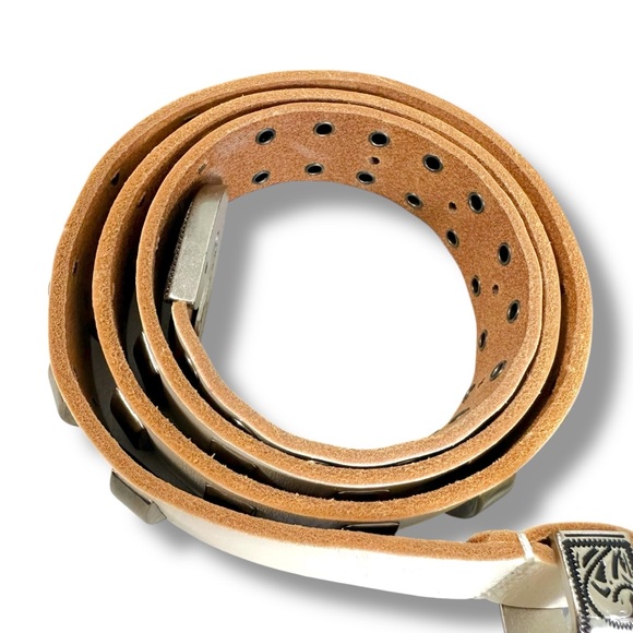 Urban Outfitters Western Bohemian Leather Studded Belt Off White Silver Medium - Picture 5 of 16
